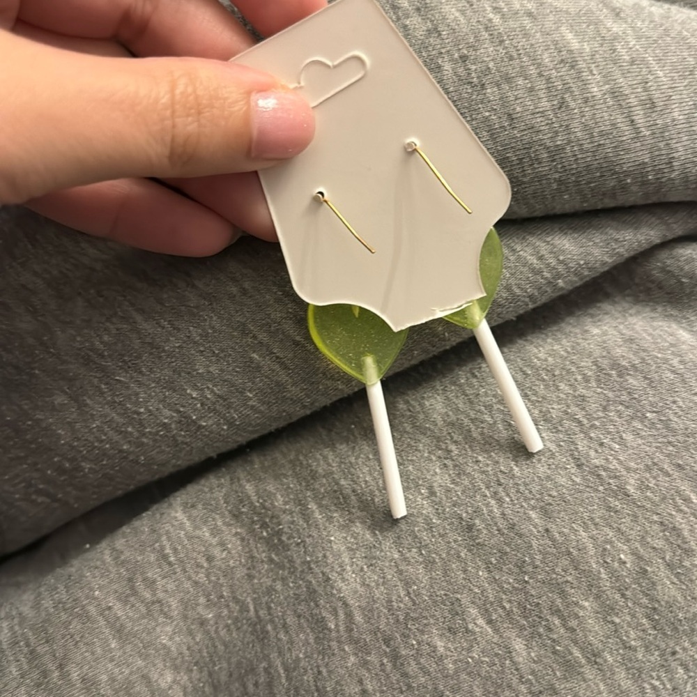 🛍️BUNDLE 3 for $17 GREEN LOLLIPOP cute earrings kawaii food animal - Picture 2 of 2